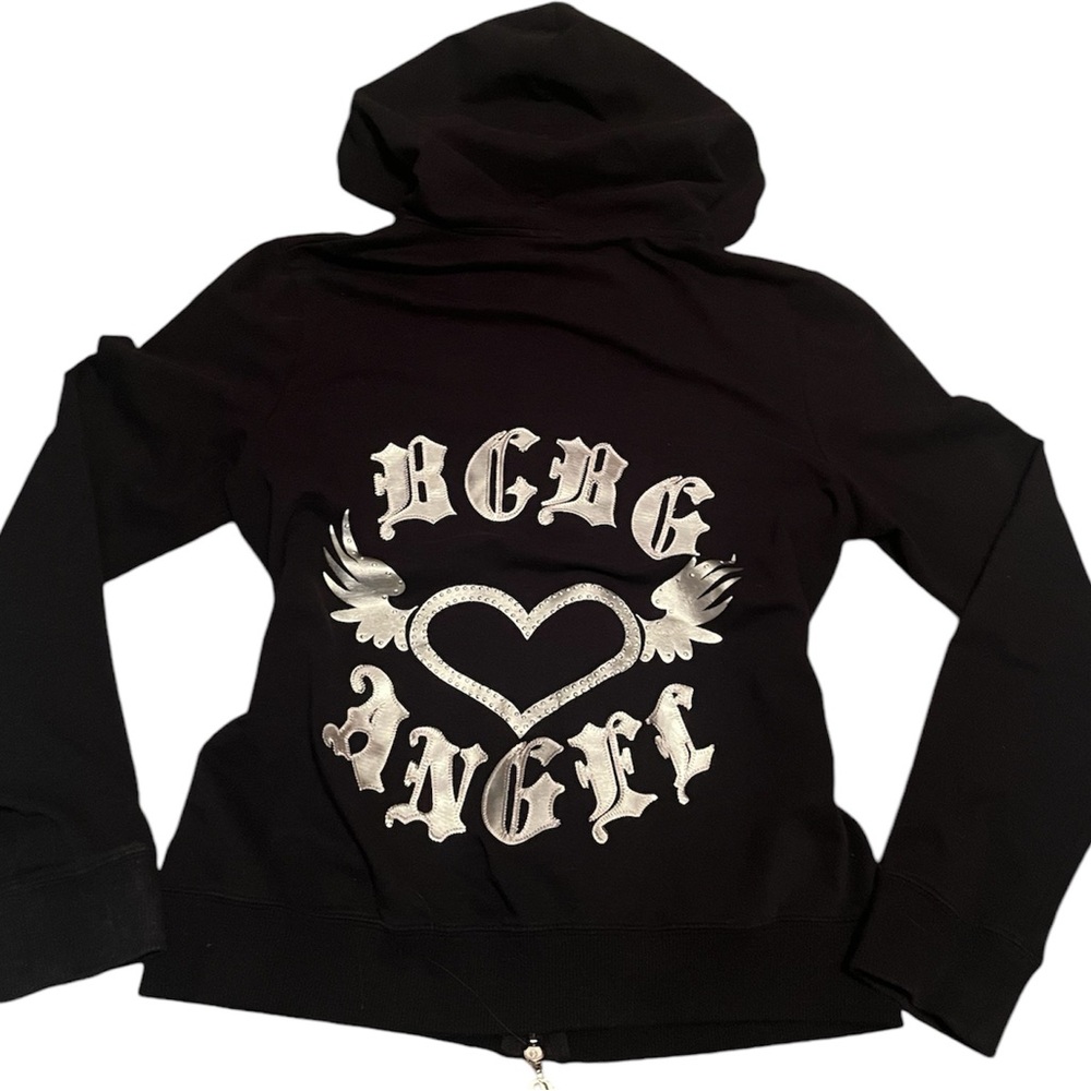 bcbg angel bling jewel y2k double zip up sweater with hoodie